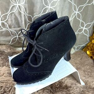 (E2) Aerosoles Vintage Sleep In Black Suede Ankle Boots with Side Zip Sz 9.5 US